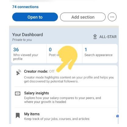 Creater mode highlight your profile