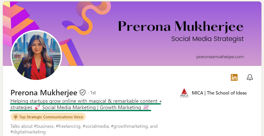 Prerona Mukherjee profile with use of CTA