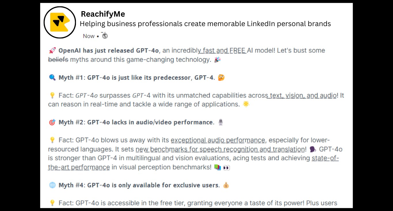 LinkedIn post look like if created with ReachifyMe