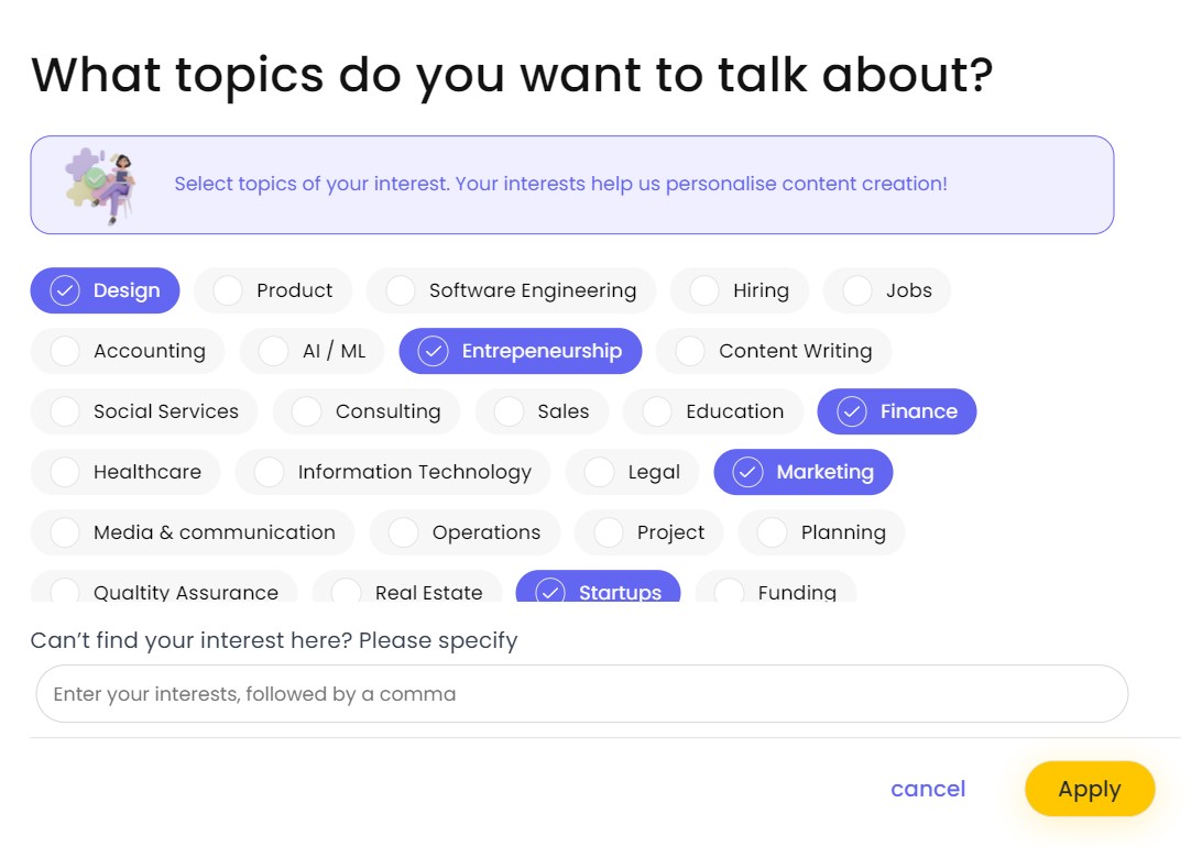 ReachifyMe - List of topics for generating linkedIn post 