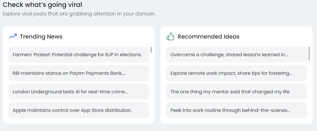 ReachifyMe - trending-news and recommendation section
