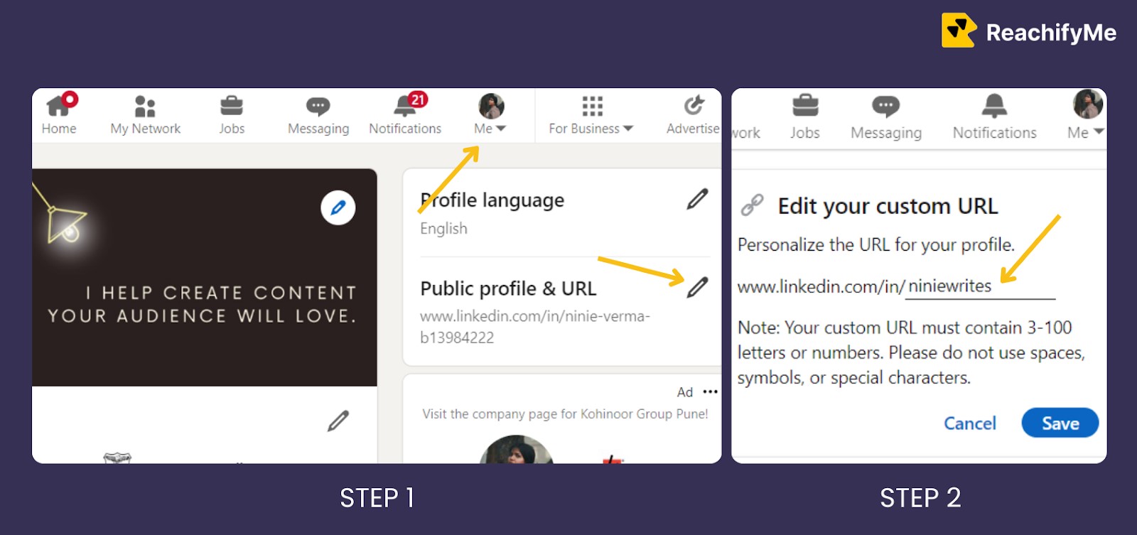 edit your linkedin profile url 