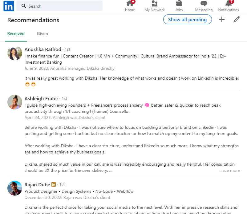 Recommendations Screen